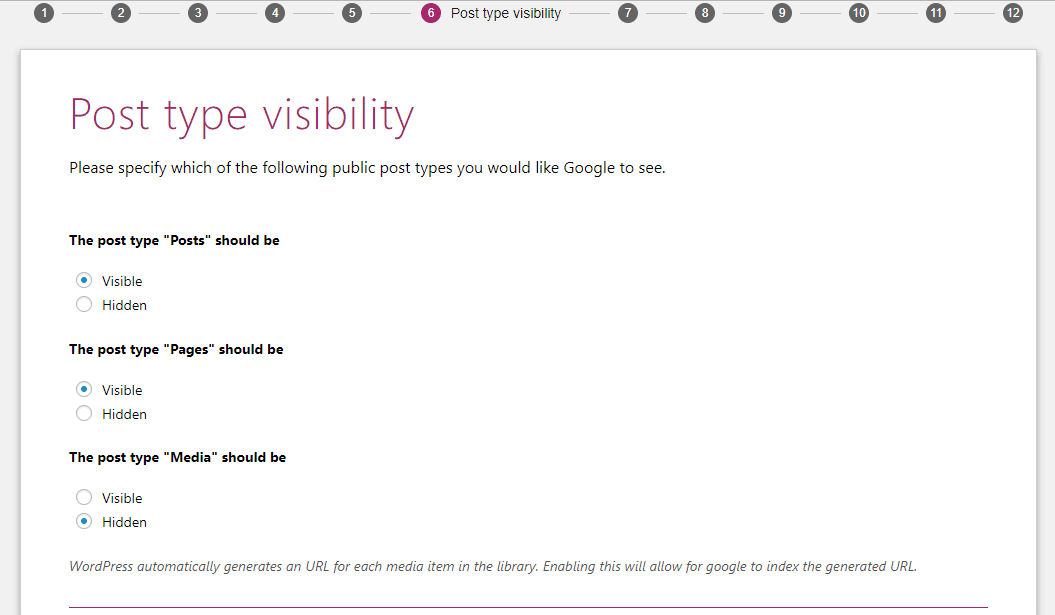 yoast settings for post visibility 