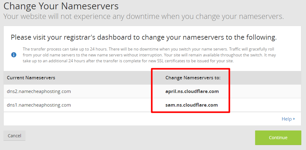 change nameservers to cloudflare