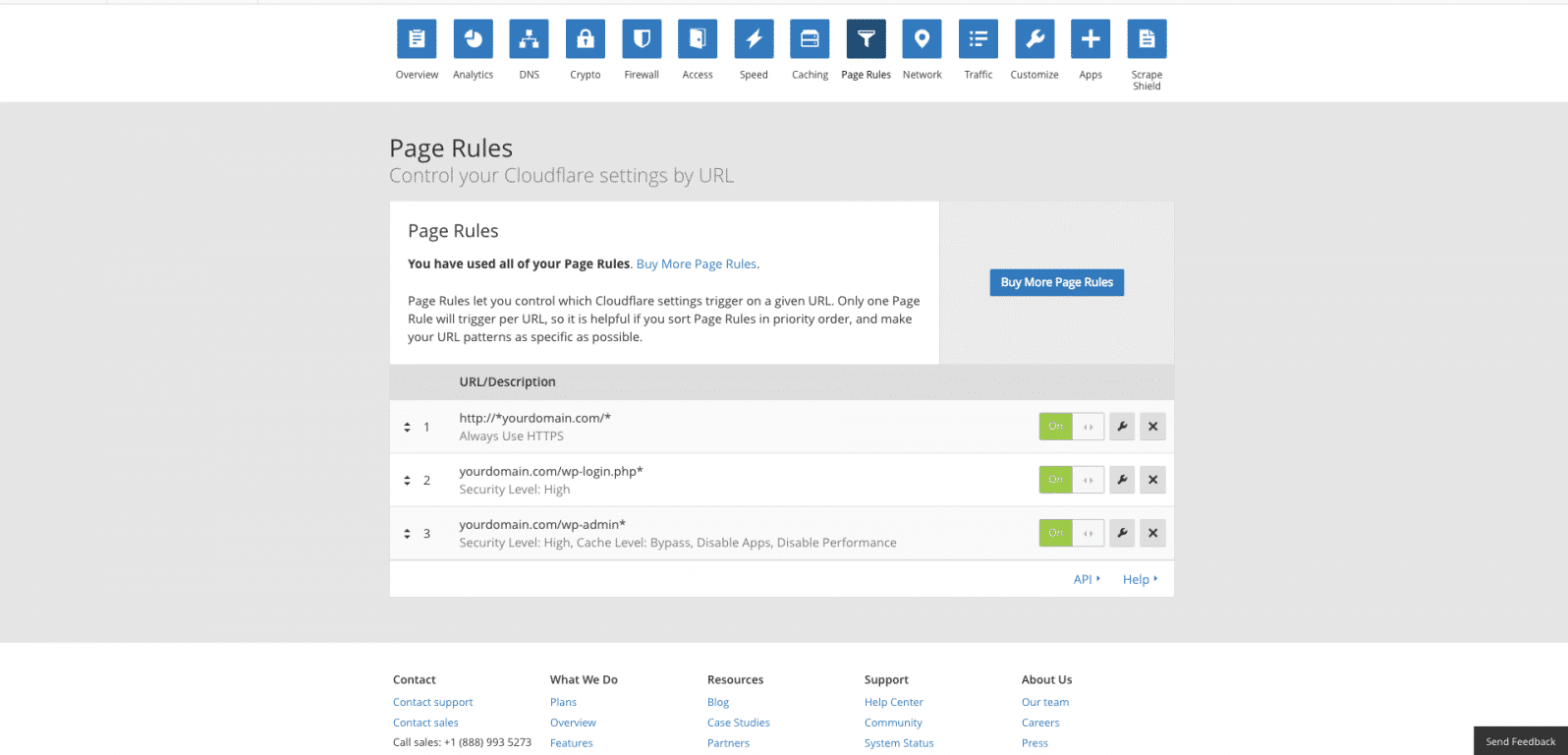 all three cloudflare page rules