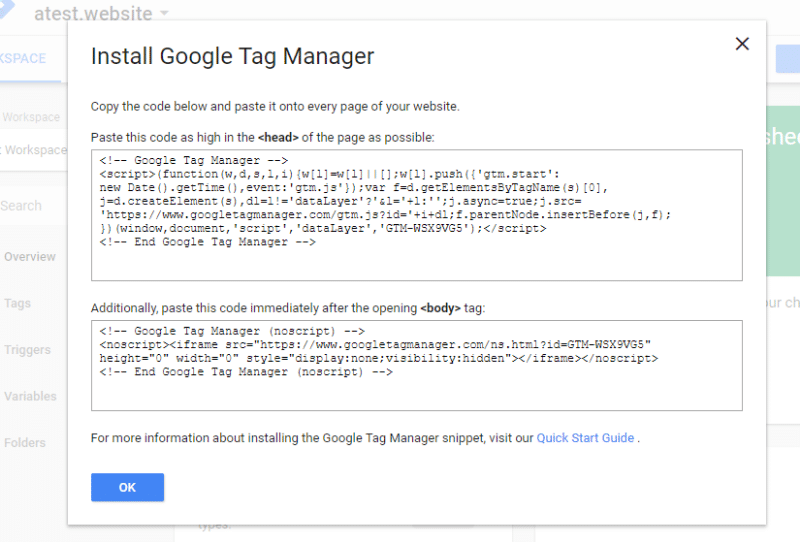 google tag manager code snippets